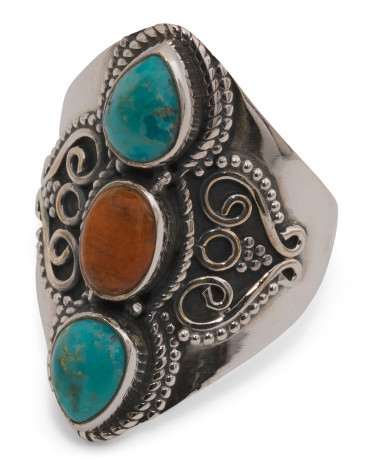 Made In India Sterling Silver Blue And Orange Mohave Turquoise Ring | TJ Maxx