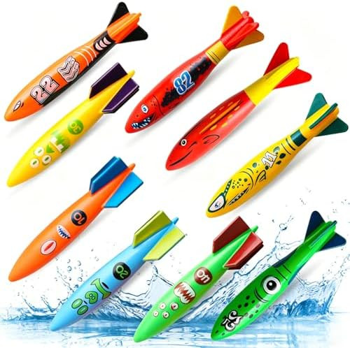 Dive Rings Pool Toys Adults, 9 Pcs Diving Pool Toy for Kids Ages 4-8, Shark Torpedo Dive Set, Oct... | Amazon (US)