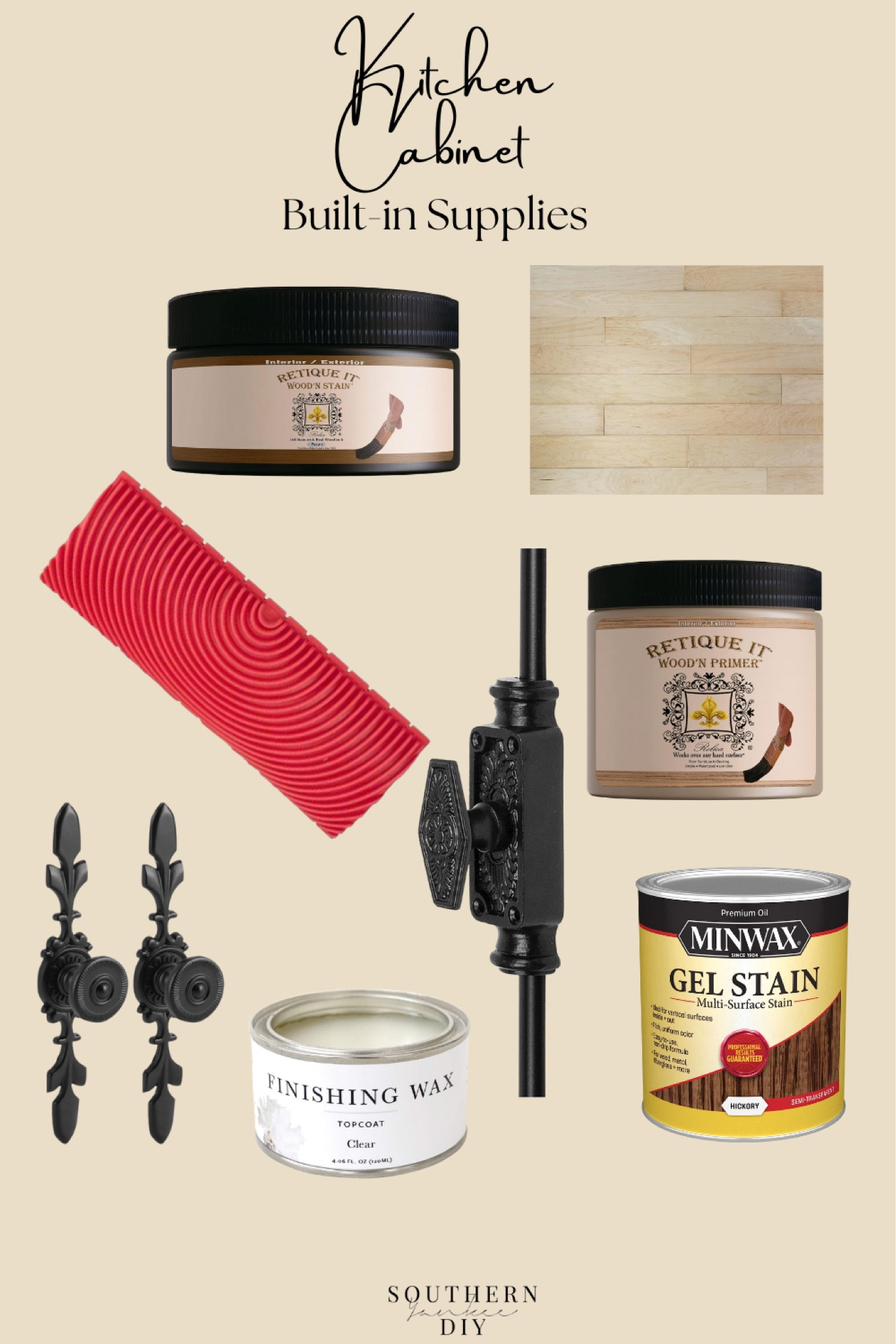 Built-in Kitchen Cabinet Supplies: faux wood paint, vintage hardware, kitchen cabinet hardware 

#LTKstyletip #LTKhome #LTKFind