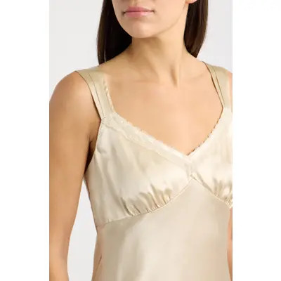 Reformation Salome Lace Trim Silk Tank in Almond at Nordstrom, Size 8 | Nordstrom