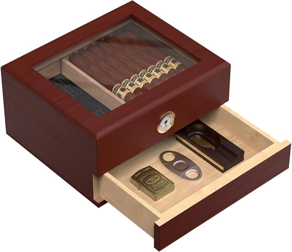 Mojgar Handcrafted Cigar Humidor with Humidifiers,Divider,Digital Hygrometer and Drawers,Storage ... | Amazon (US)