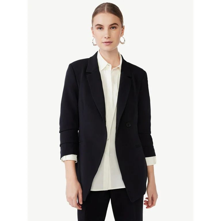 Scoop Women's Scrunch Sleeve Relaxed One Button Blazer, Sizes XS-XXL | Walmart (US)