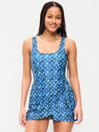 Matte Side-Tie Swim Dress | Old Navy (US)