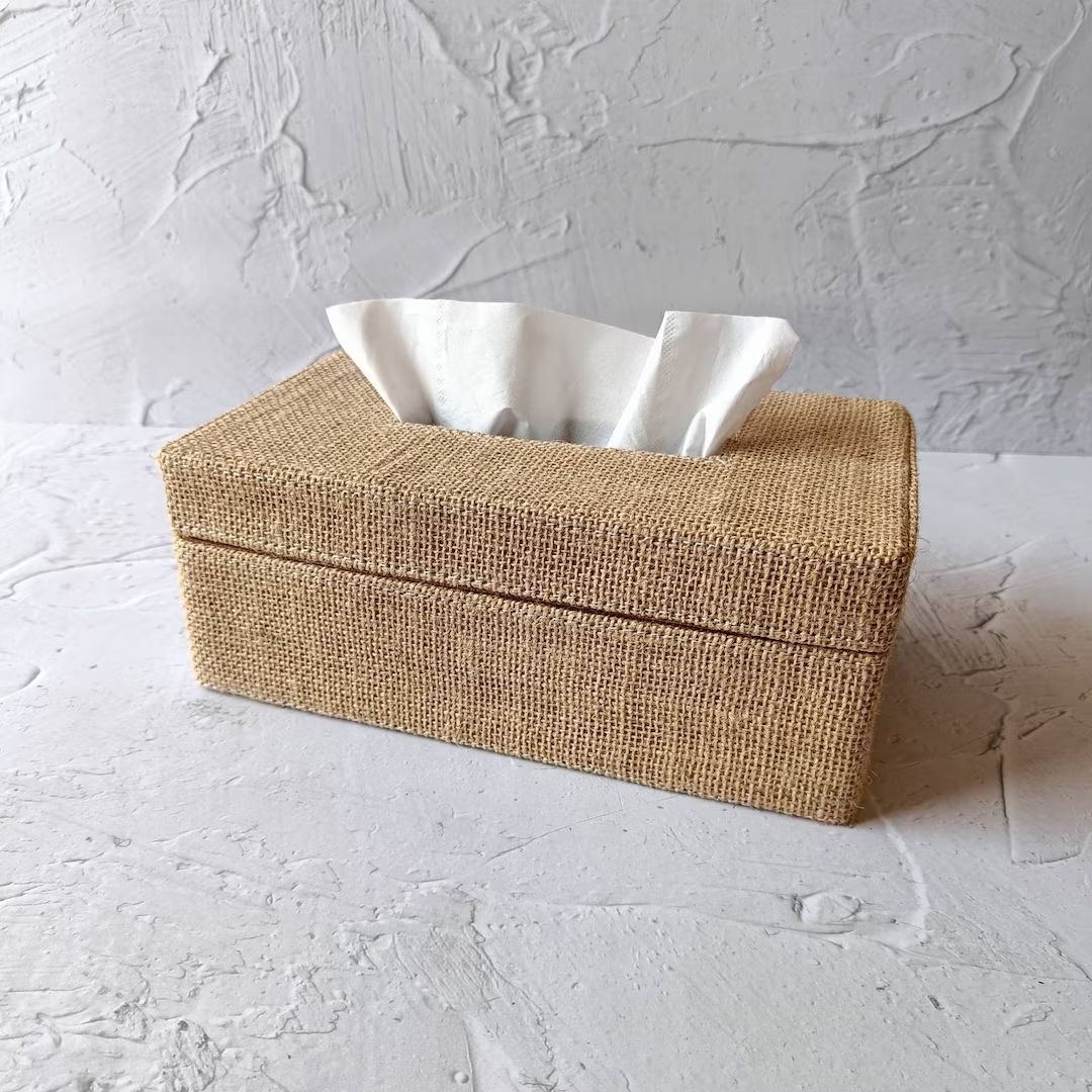 Handmade Jute Tissue Box Cover, Natural Boho Tissue Box for Table Decor | Etsy (US)