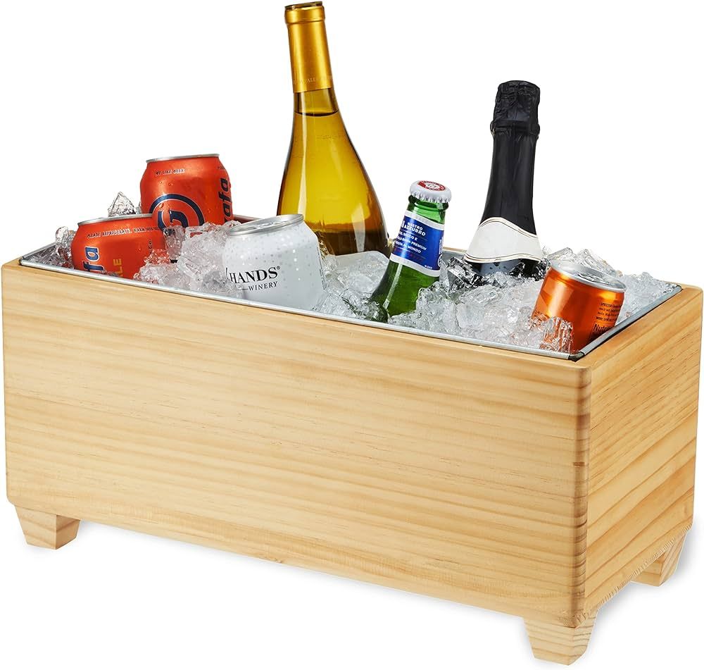 Twine Ice Bucket Wood and Galvanized Metal Tub - Wooden Wine Bucket And Beer Chiller - Holds 4 Wi... | Amazon (US)