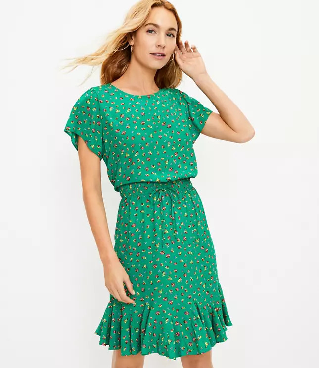 Floral Godet Drawstring Dress | LOFT