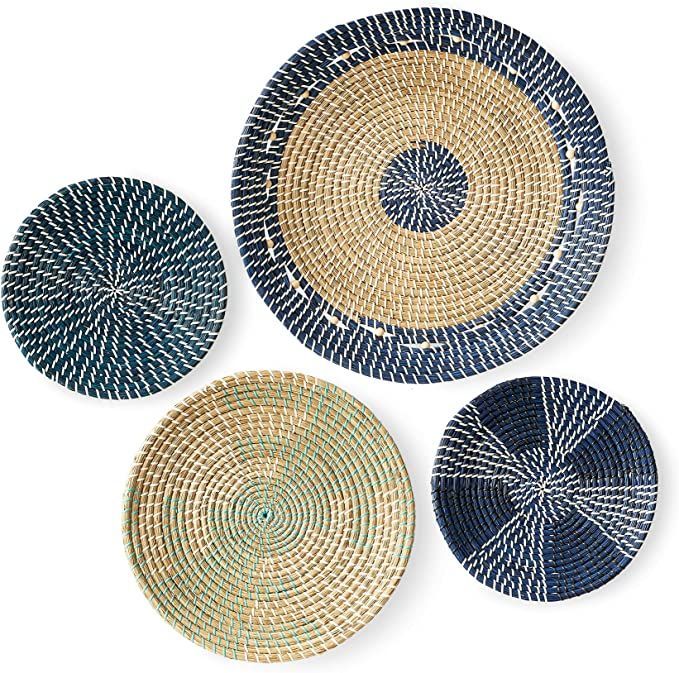 Artera Wicker Wall Basket Decor - Set of 4 Oversized, Hanging Natural Woven Seagrass Flat Baskets... | Amazon (US)