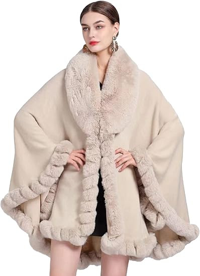 Obosoyo Ponchos for Women Shawls and Wraps Evening Dresses Faux Fur Collar Cloak Cape Pashmina | Amazon (US)