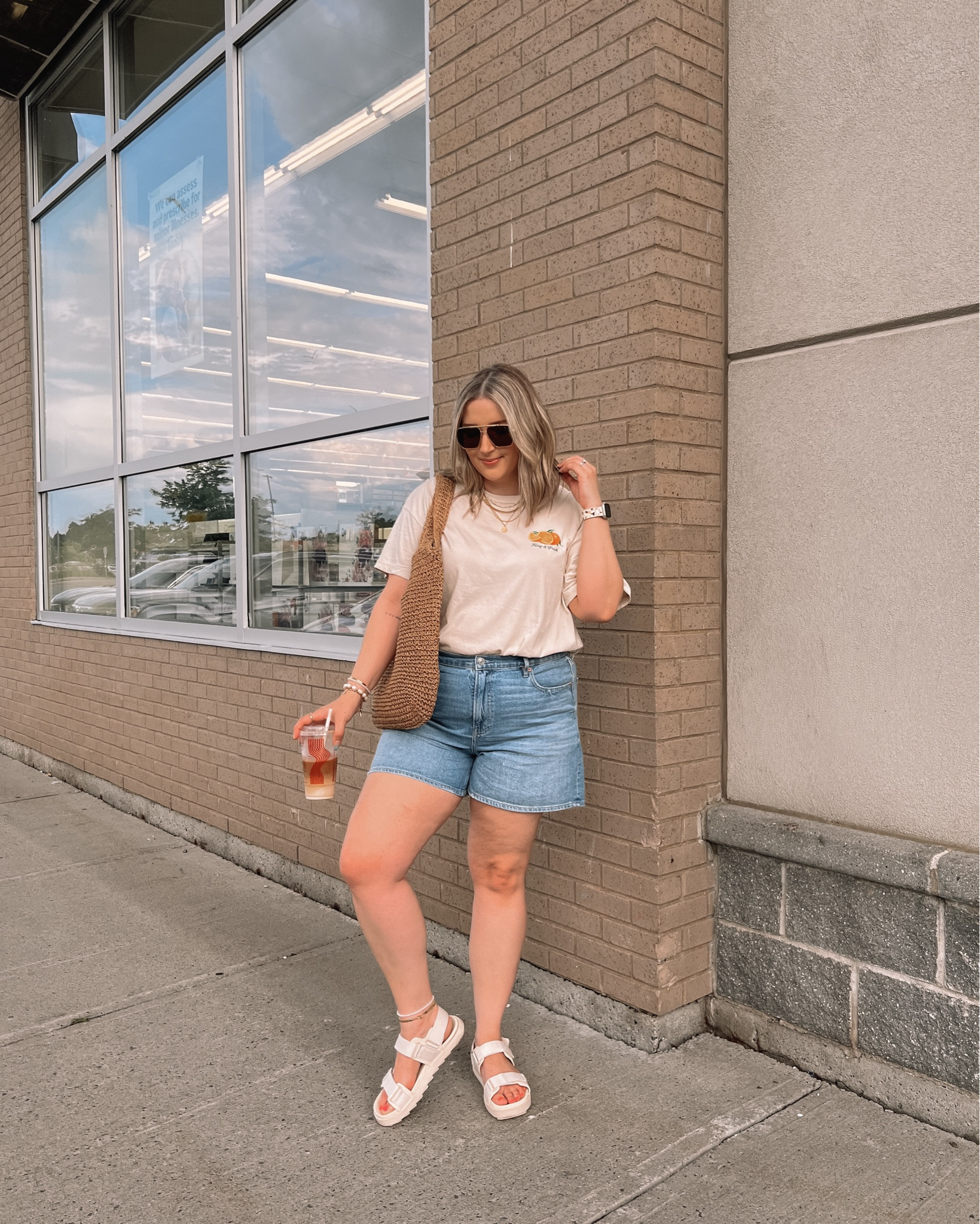 Casual midsize summer outfit - oversized graphic tee (L), my fave denim shorts (sized up 1 to a 16 for a baggy fit), chunky Velcro sandals, Amazon straw tote bag


#LTKcanada #LTKsummer #LTKmidsize