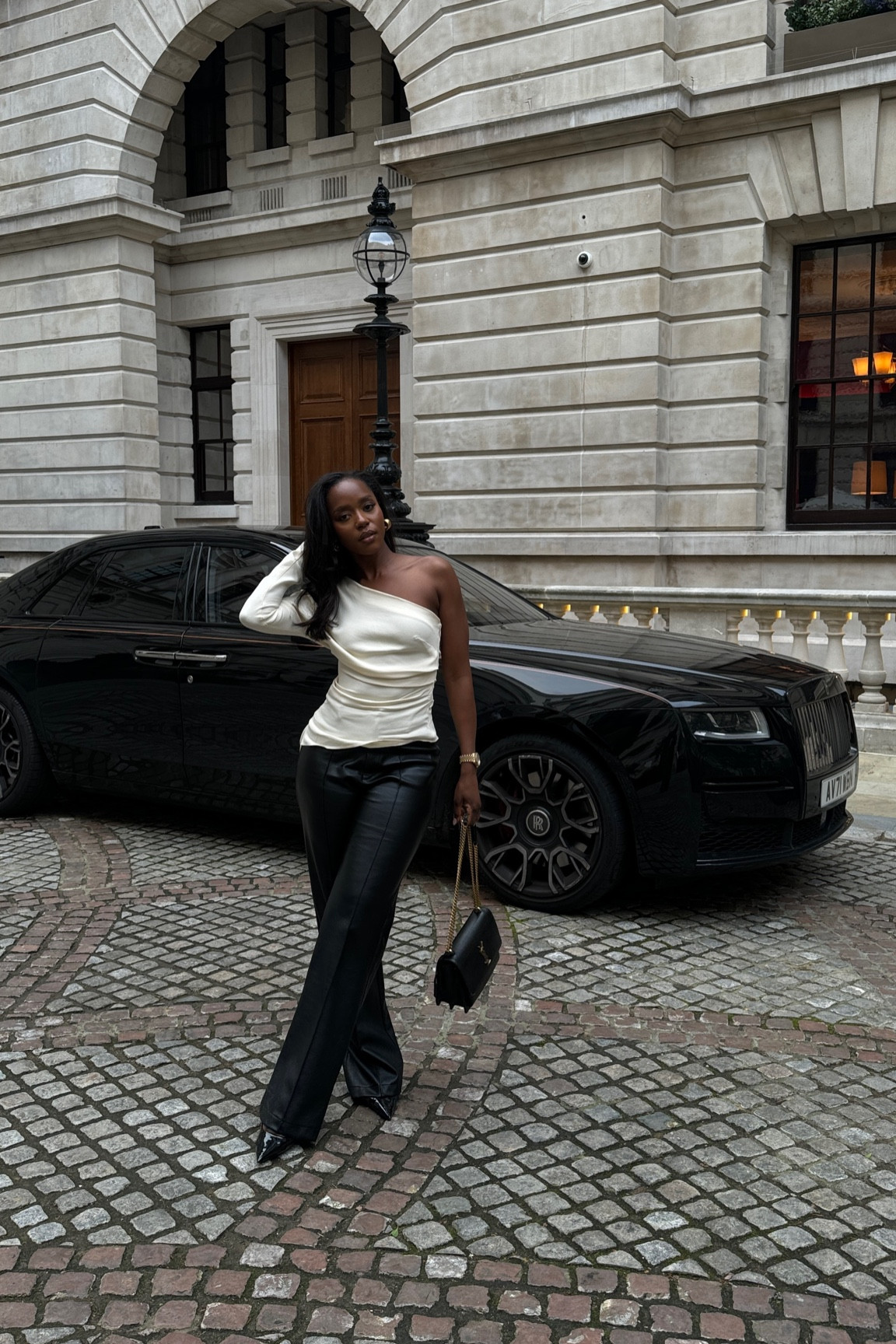 Afternoon tea ☕️ outfit of the day 
-One shoulder I wear XS
-Leather trousers are from @becauseofalice

#LTKfindsunder50 #LTKSeasonal #LTKstyletip