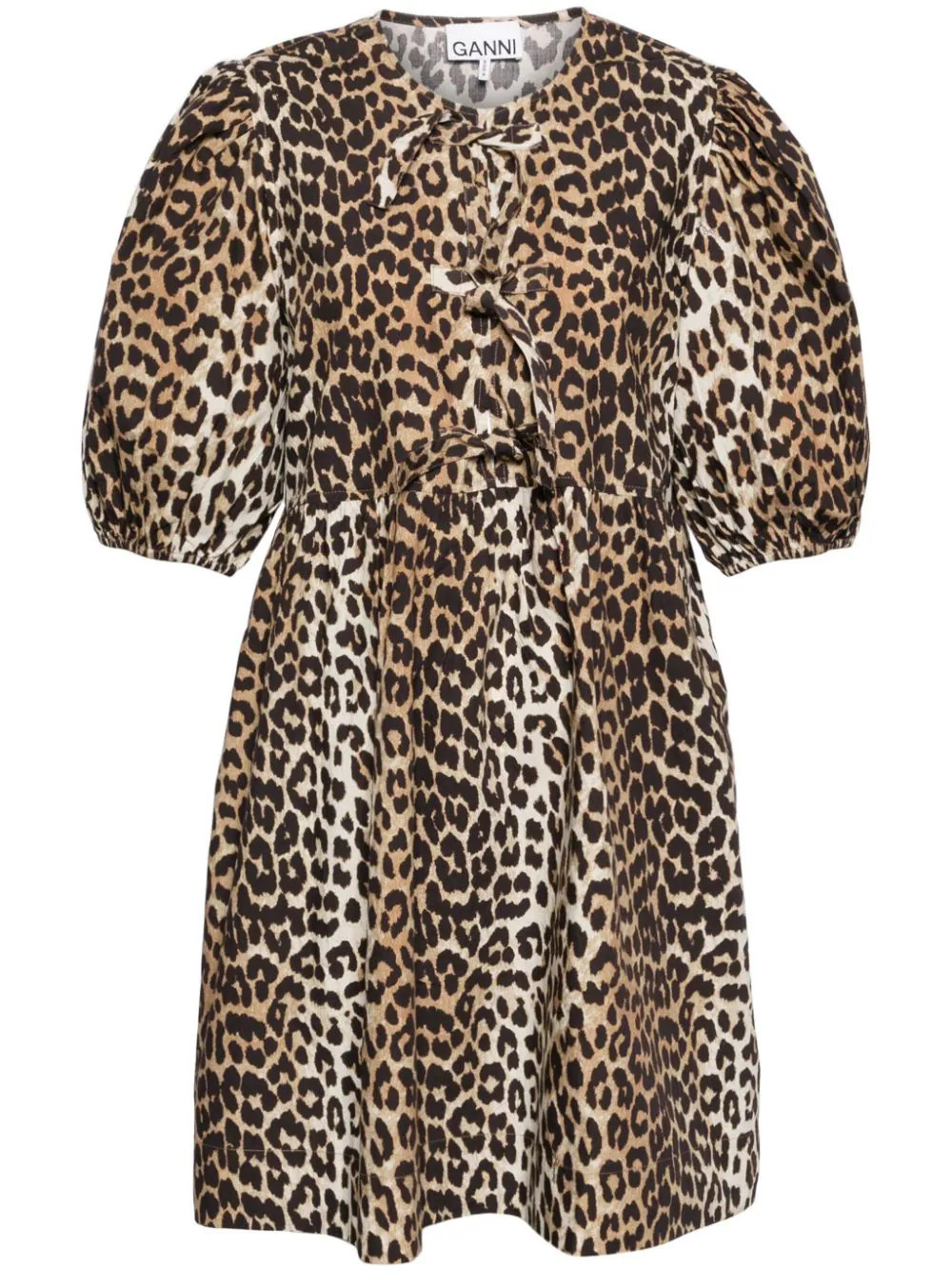 GANNI leopard printed cotton mini dress - Brown | Farfetch Global