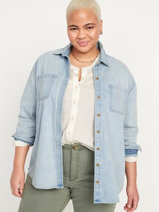 Oversized Boyfriend Utility-Pocket Jean Shirt for Women | Old Navy (US)