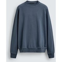 Zara - Basic Washed Crewneck Sweatshirt - Blue - S - Man | Zara US