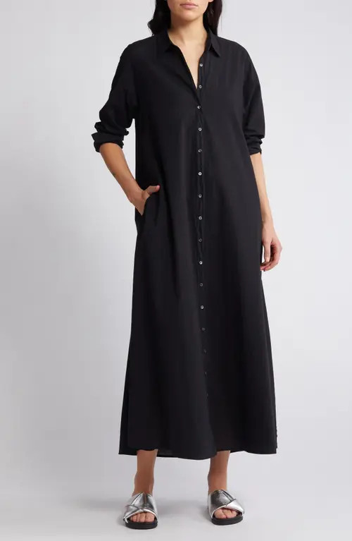XÍRENA Boden Long Sleeve Cotton Shirtdress in Black at Nordstrom, Size Small | Nordstrom
