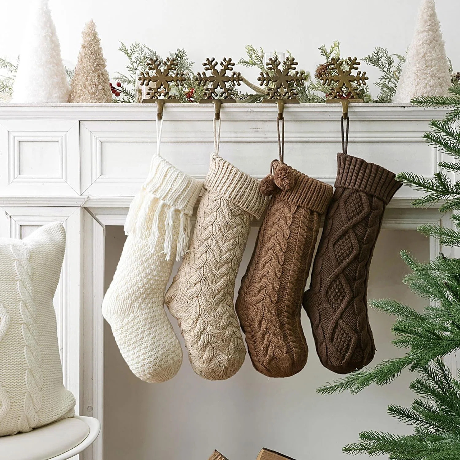 18 Inch Farmhouse Knitted Christmas Stockings 4 Pack - Rustic Neutral Cable Knit, Earth Tones - P... | Wayfair North America