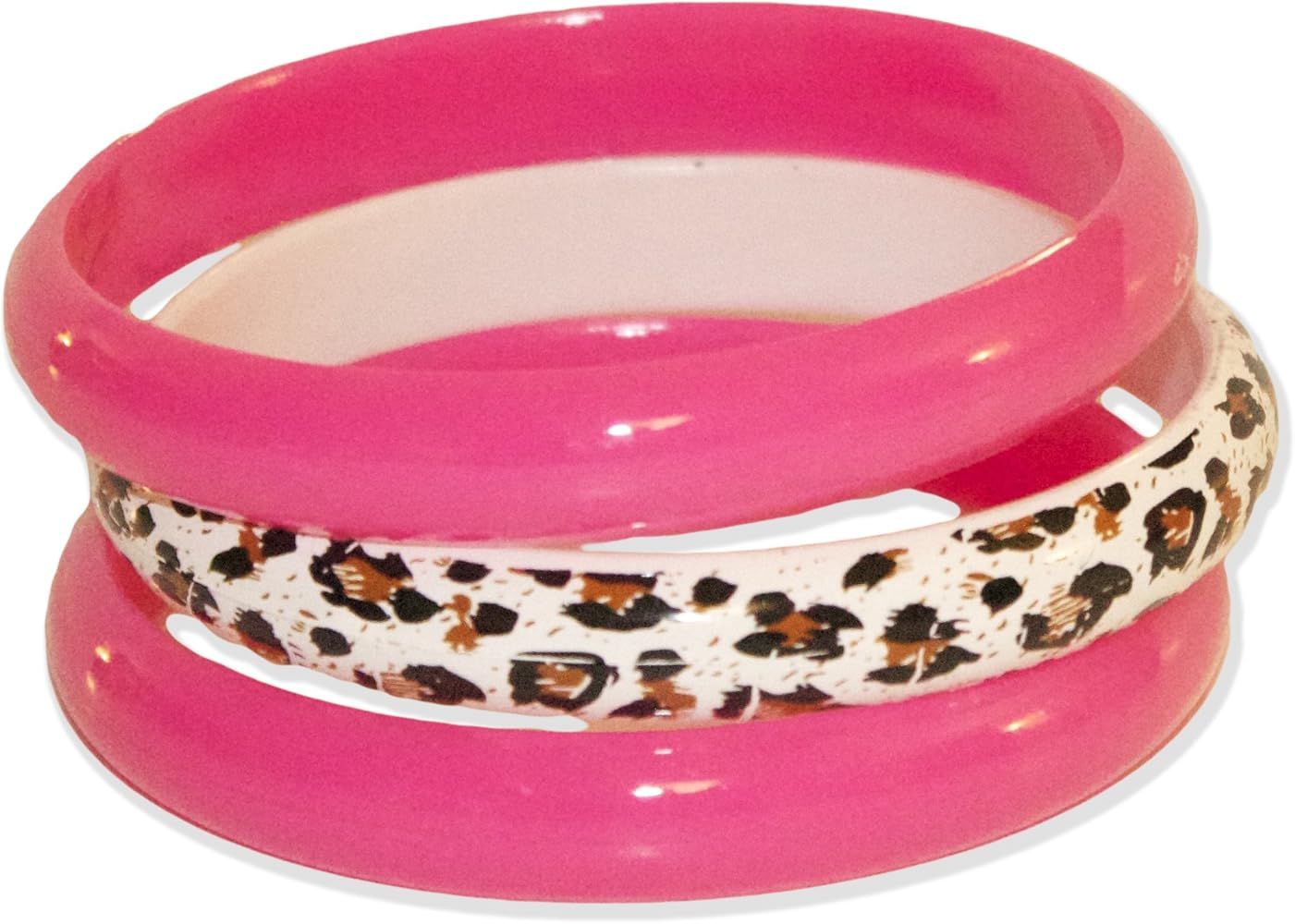 NEON NATION 3 Pack Bangles w/Cheetah Print 80s Style Bracelets | Amazon (US)