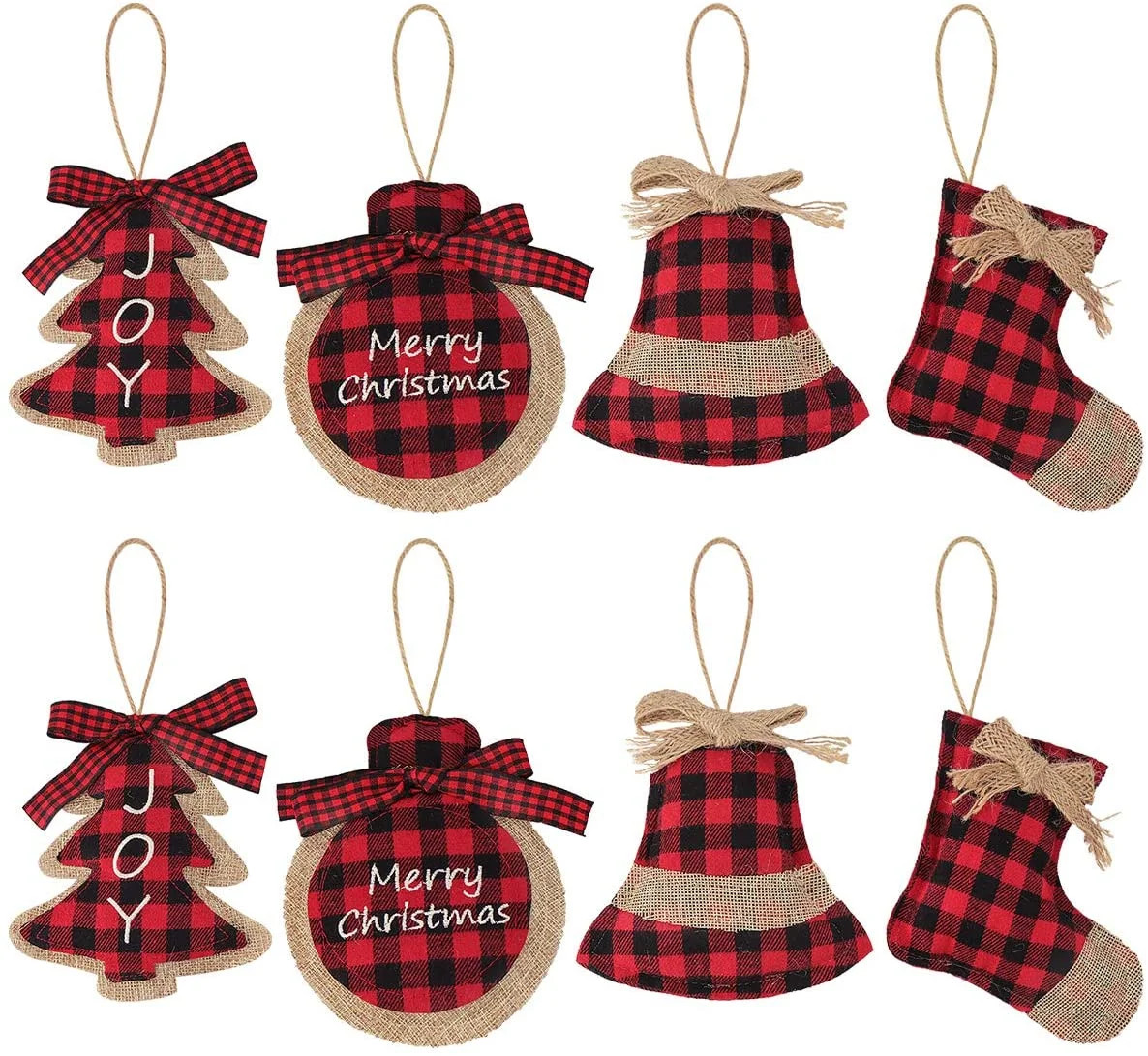Christmas Decorations Tree Ornament, 8Pcs Red Black Buffalo Check Plaid Stitching Hanging Ornamen... | Walmart (US)