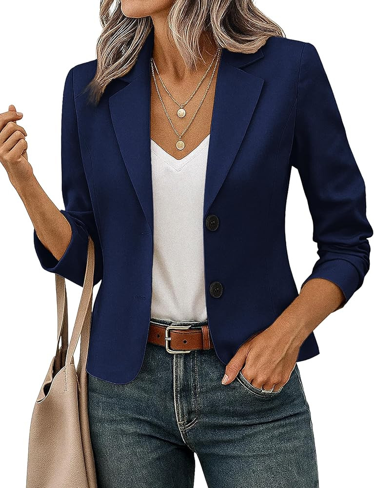 FOLUNSI Women's Business Casual Cropped Blazer Lapel Collar Long Sleeve Work Office Suit Jacket w... | Amazon (US)