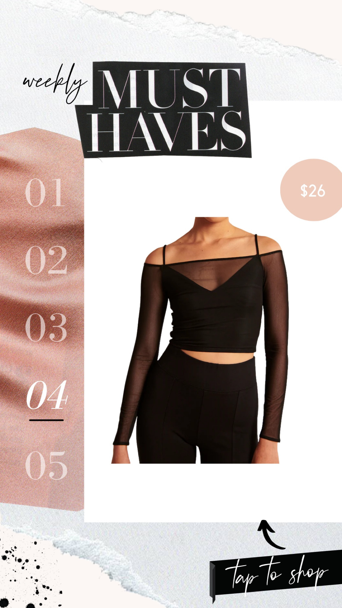 Top // M
Off the shoulder top from Abercrombie 
Strappy mesh top 