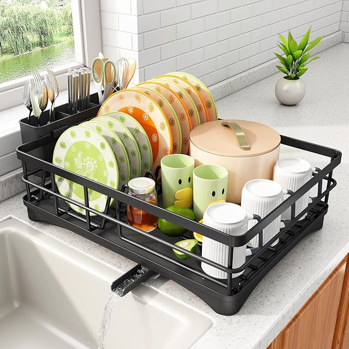 Dish Drying Rack - Rust Resistant Dish Drainer for Kitchen Counter with Drainboard & Rotating Spo... | Amazon (US)