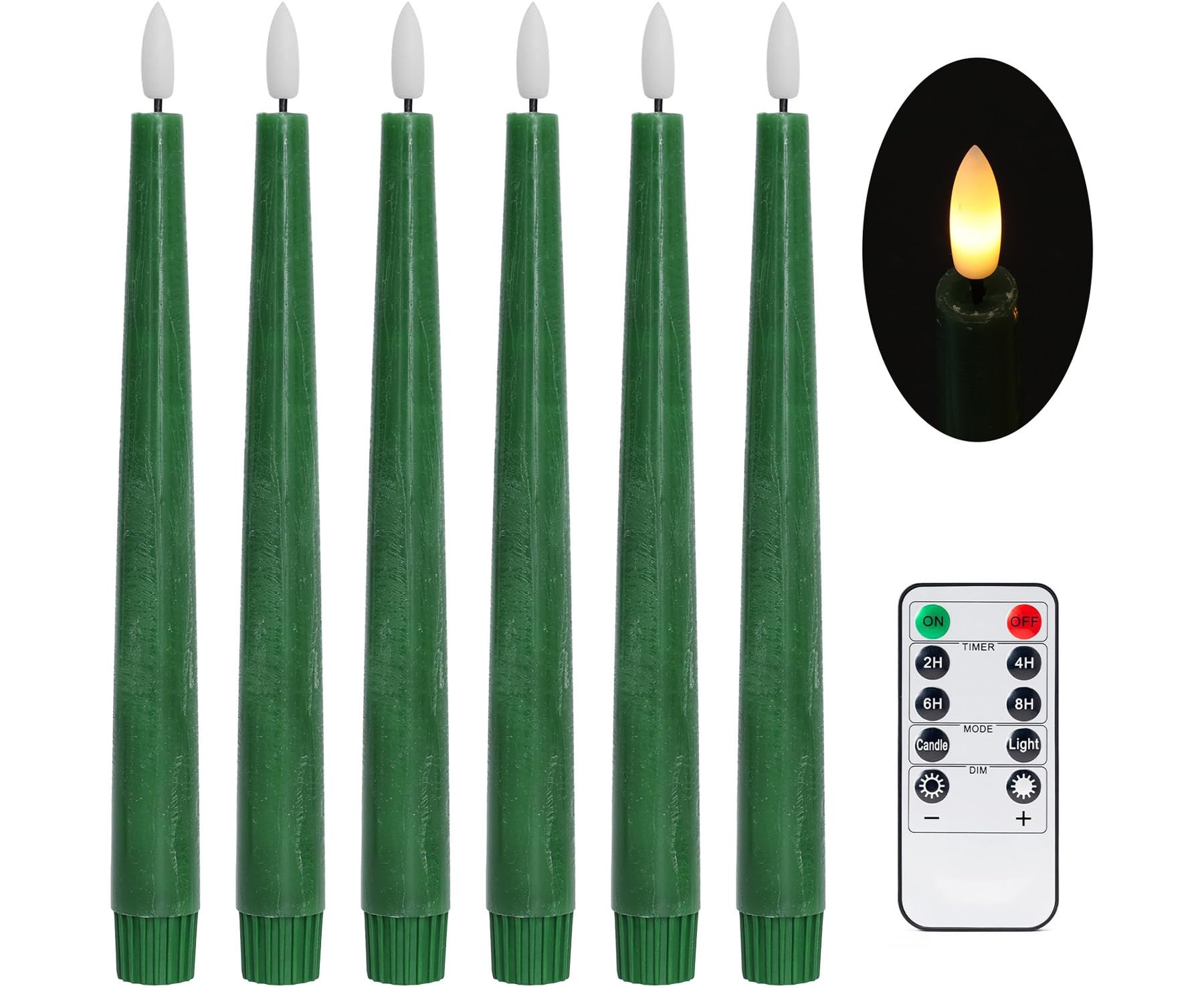 Green Flameless Taper Candles with Remote and Timer, 9.65 Inch Real Wax LED Candlesticks, Driples... | Amazon (US)