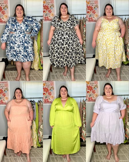 Plus Size Spring Dresses from Amazon! All of these dresses are available in sizes XS-5X! Row 1: loved this cutout blue floral dress so much! I got it in a 4X and found that for my body shape, the lining was a little snug around my low hip area. I think the size up would have been more comfy for sitting down. This white/black floral zip detail dress was the whole reason I was shopping Amazon Dresses in the first place. It is very popular right now and I 100% understand the hype! I got a size 4X and it fit like a glove! The last dress in this row was such a fun cut. I love the butter yellow floral print - it made me feel like I was going to a tea party! The open back is so fun but definitely took some getting used to! Row 2: I wanted to love this coral pink dress so much, but it actually ended up being my least favorite of the group. I got it in a 4X and it fit too big in some places and too small in others. The fabric was also super thin and see through. The lime green dress was SO soft and the fabric was super thin and breezy. My only complaint was that the bust in the 4X was a bit small on me. I think sizing up would remedy that issue! Lastly, this dusty lavender dress was a win! Got it in a 4X and it fit perfectly. This dress would be so cute for any spring function! Definitely recommend! 