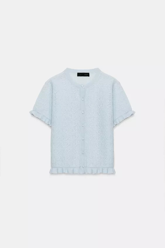 TEXTURED KNIT CARDIGAN WITH RUFFLES | Zara UK