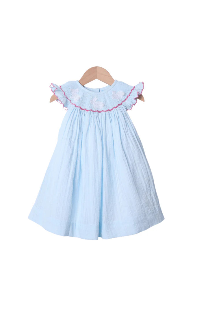 Smocked Linen Bunny Bishop Dress | The Smocked Flamingo