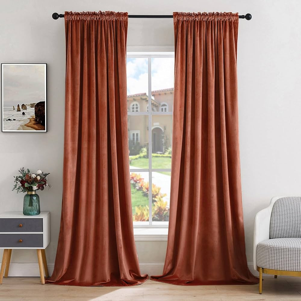MIULEE Terracotta Velvet Curtains Thermal Insulated Blackout Curtain Fall Drapes for Bedroom Livi... | Amazon (US)