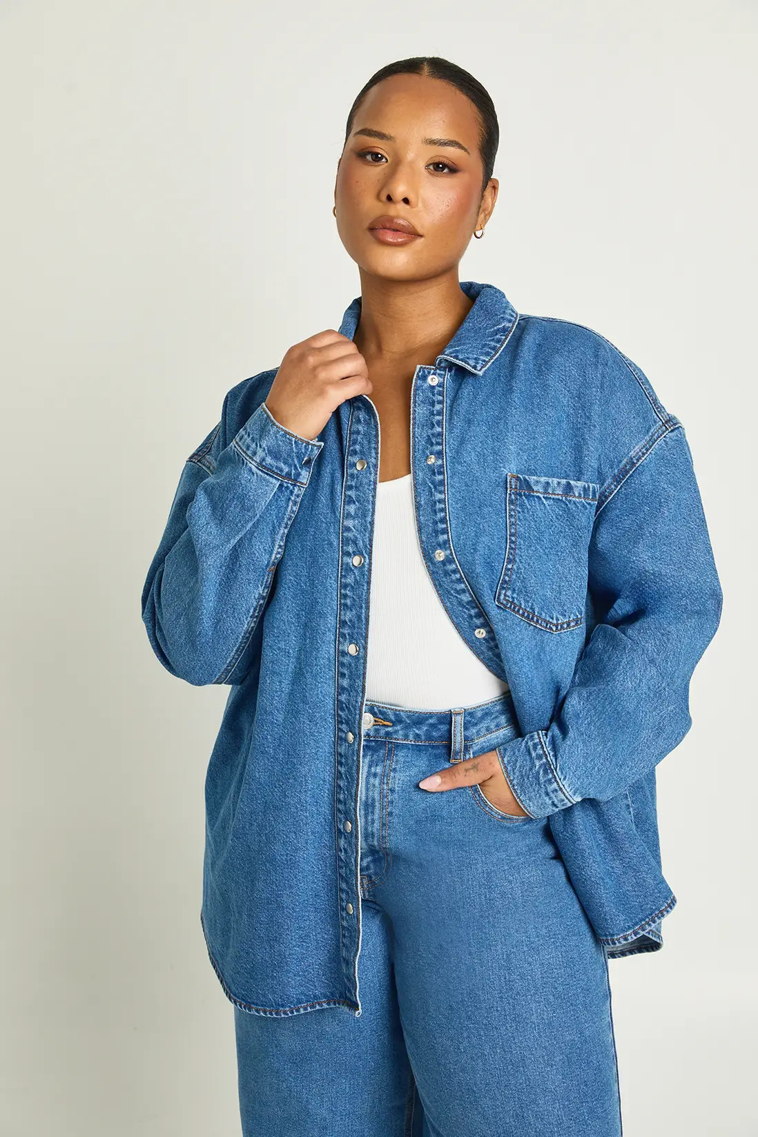 boohoo Plus Oversized Denim Shirt | PrettyLittleThing US
