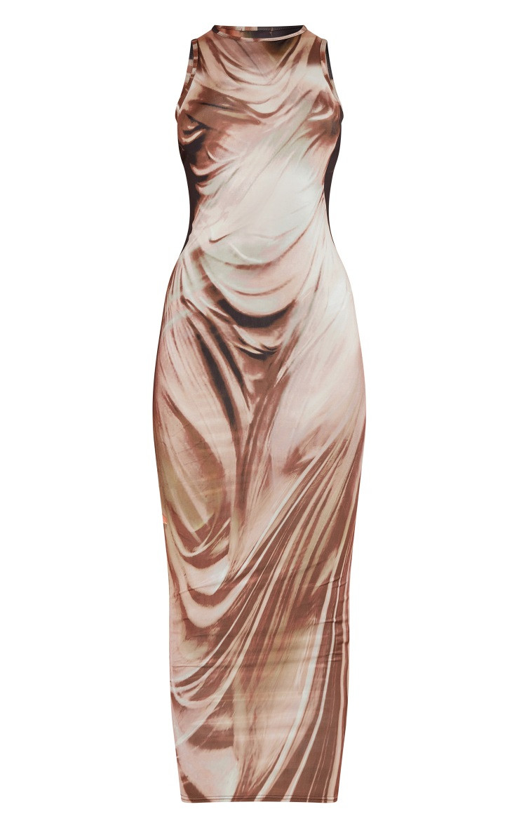 Stone Abstract Body Print Racer Midaxi Dress | PrettyLittleThing US