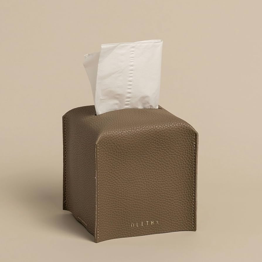 OLETHA Square Tissue Box Cover, Aesthetic Desk Decor, Tan Gray | Amazon (US)