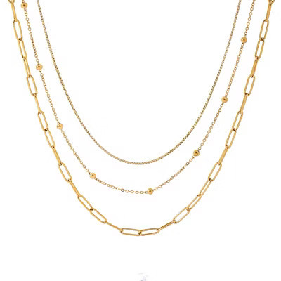 Layered Chain Necklace for Women by Ginger Lyne Gold Stainless Steel Box Bead and Paperclip Chains | Target