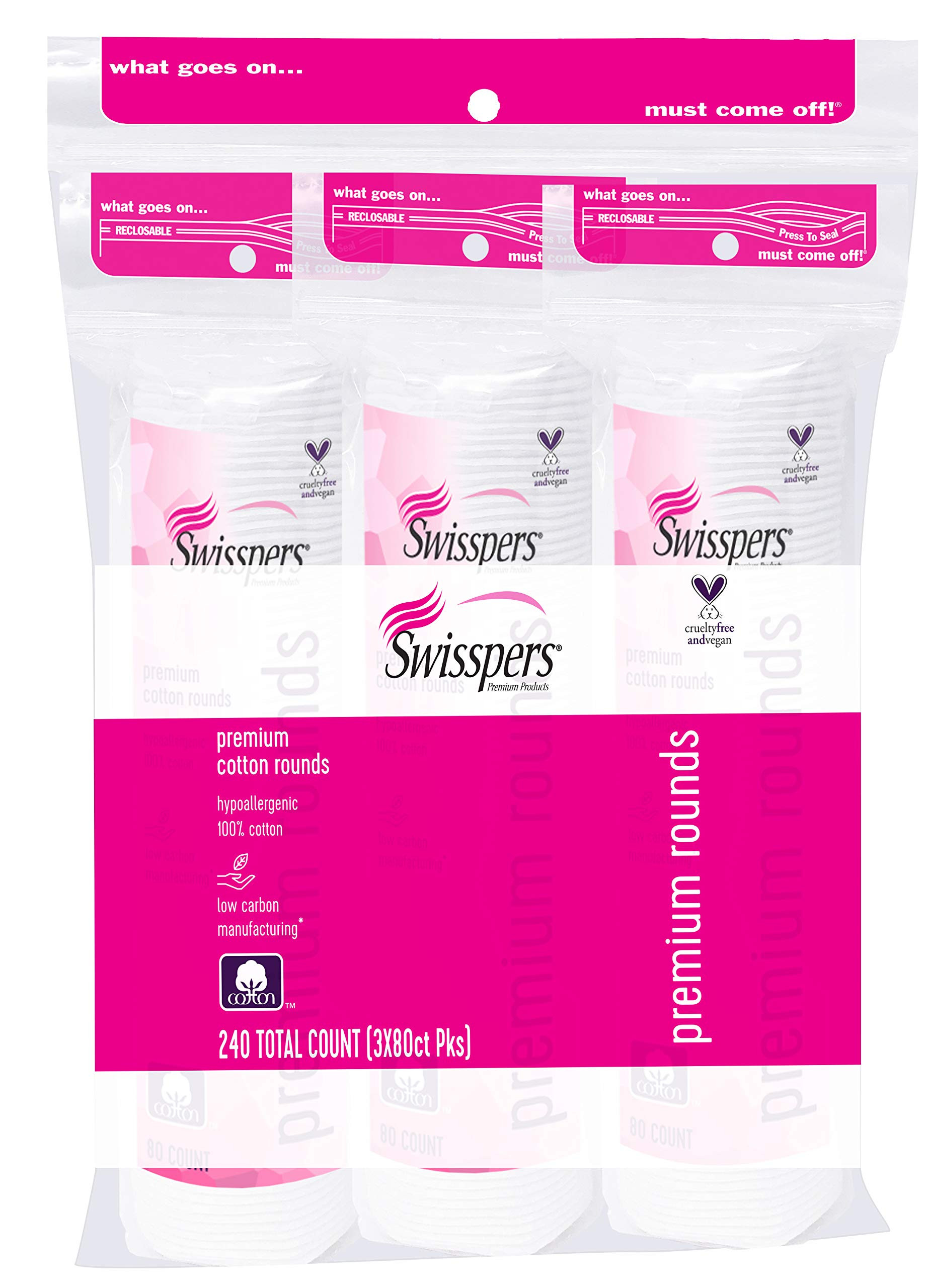 Swisspers Premium 100% Cotton Rounds, Hypoallergenic, 240 Count | Amazon (US)