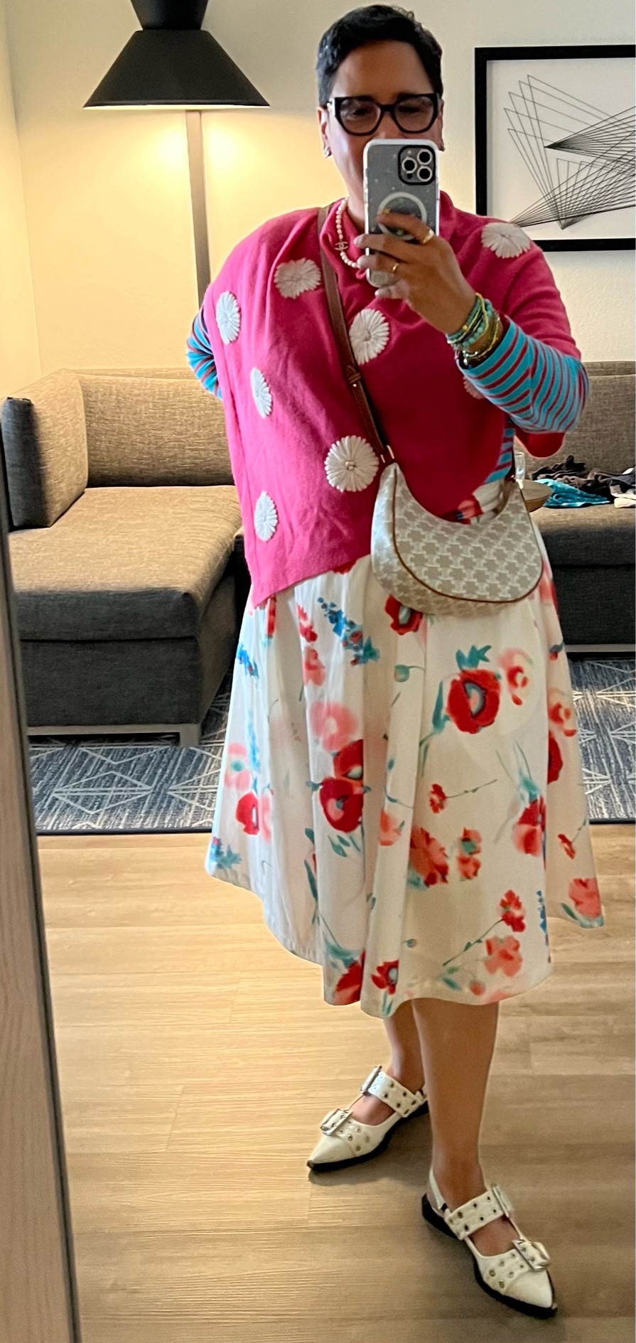 Work trip OOTD
Poncho, L/S Tee/Skirt: Frances Valentine
Shoes: Ganni 
Bag: Celine
Pearls: Chanell

#LTKTravel #LTKWorkwear #LTKStyleTip