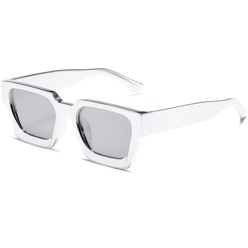 AIEYEZO Square Sunglasses for Women Men Square Thick Frame Sun Glasses Simple Designer Style Shades (Silver/Silver Mirrored) | Amazon (US)