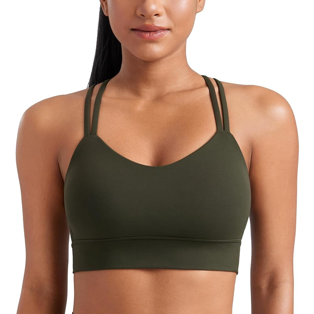 CRZ YOGA Softness Mold Womens Butterluxe Strappy Longline Sports Bra - Double Spaghetti Strap Wor... | Amazon (US)