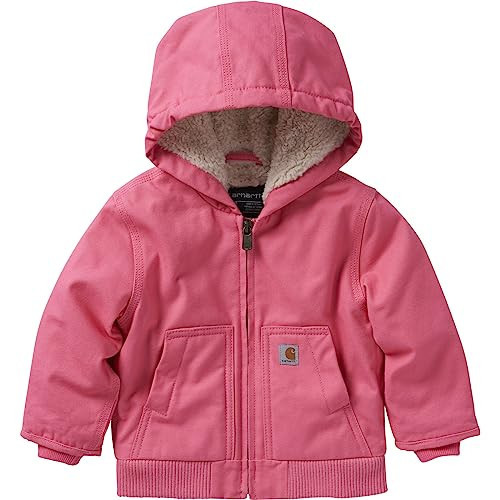Carhartt Baby Girls Sherpa-Lined Hooded Canvas Zip-Up Jacket, Pink Lemonade, Toddler 2T | Amazon (US)