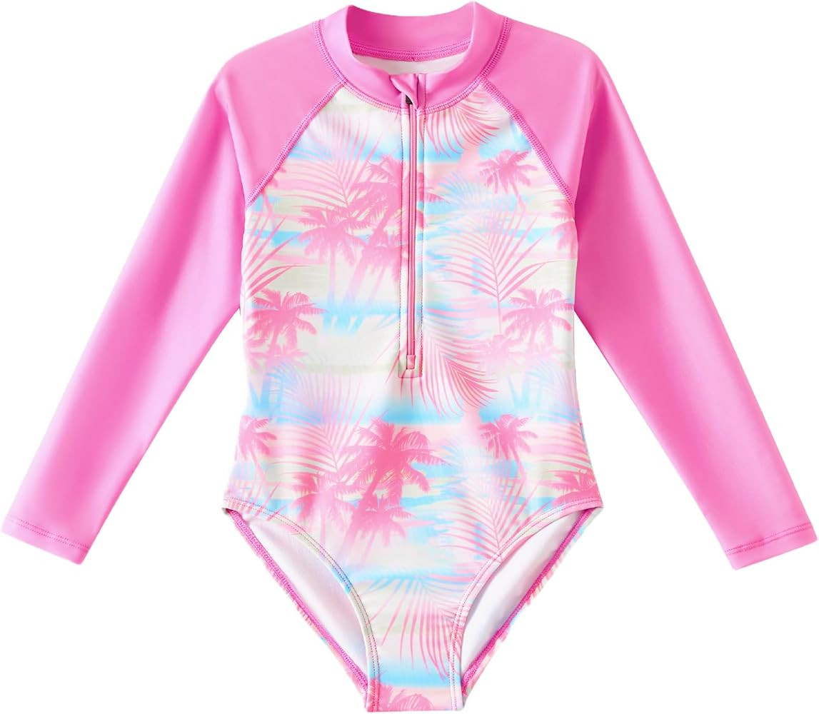 Angel season Girls Long Sleeve Swimsuits One Piece Rash Guard Bathing Suit UPF50+ Toddler Kids Zi... | Amazon (US)