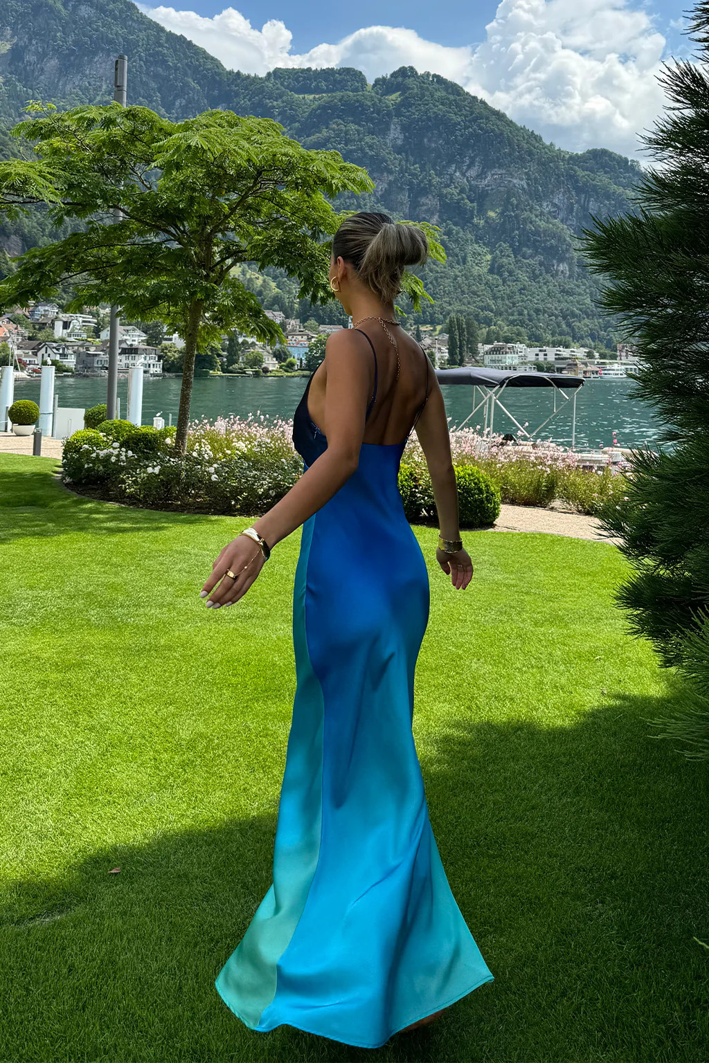 Mirabella Blue Satin Sorbet Maxi Dress | 12th Tribe