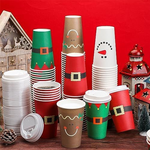 Dandat 16 oz 48 Pcs Christmas Coffee Paper Cups with Lids Disposable Christmas Paper Cups for Hot... | Amazon (US)