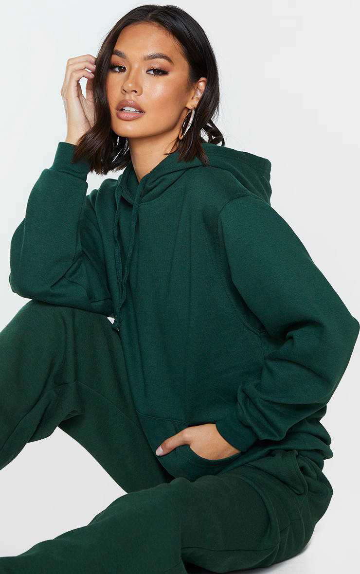 Dark Green Oversize Sweat Hoodie | PrettyLittleThing US