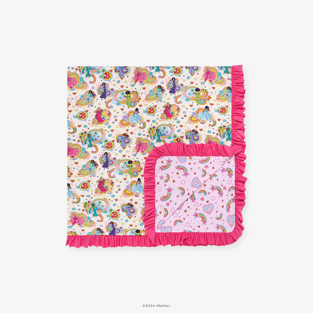 Barbie™ Reversible Ruffled Baby Blanket | Barbie™ x Posh Peanut | Posh Peanut