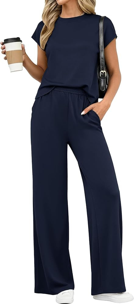 PRETTYGARDEN Womens 2 Piece Outfits Casual Cap Sleeve Lounge Set Summer Tracksuits Matching Sets ... | Amazon (US)