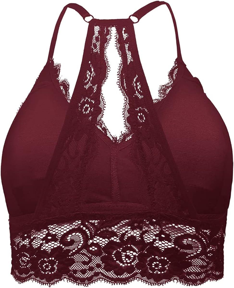 SHEKINI Lace Floral Bra Padded Breathable Racerback Wire Free Bralette | Amazon (US)