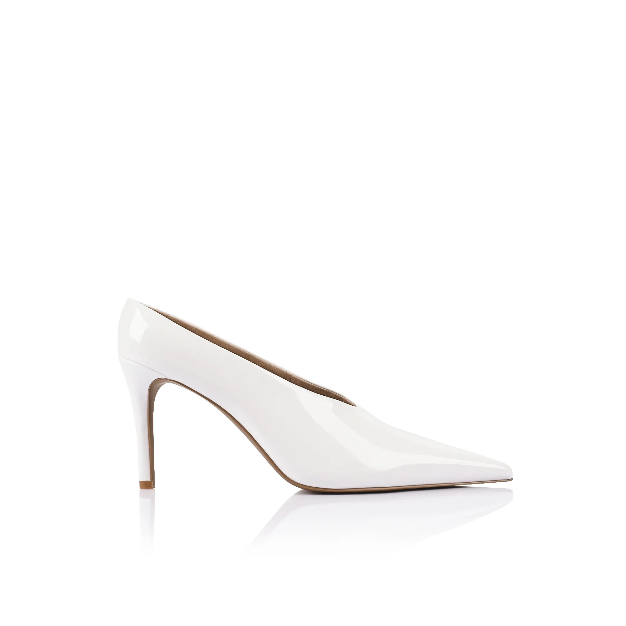 Ariana Pointed Toe Heeled Mule White Patent Leather | Lana Wilkinson