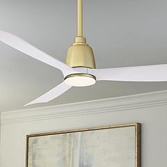 44" Fanimation Kute Brushed Satin Brass Damp Rated LED Fan with Remote | Lamps Plus