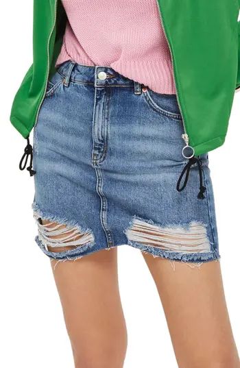 Women's Topshop Ripped Denim Miniskirt, Size 2 US (fits like 0) - Blue | Nordstrom