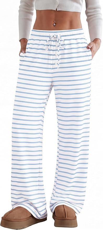 Women's Wide Leg Pajama Lounge Pants with Pockets | Amazon (US)