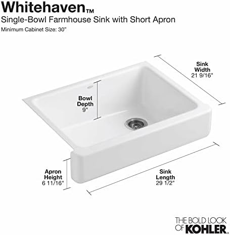 KOHLER K-6486-0 Whitehaven Farmhouse Self-Trimming Undermount Single-Bowl Kitchen Sink with Short... | Amazon (US)